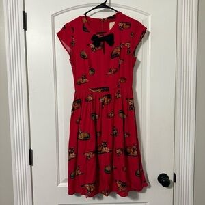 ModCloth Red Fit & Flare Cat Dress Women’s Size Small Cat Design AOP